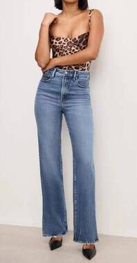 NEW GOOD AMERICAN good boy straight jeans in blue